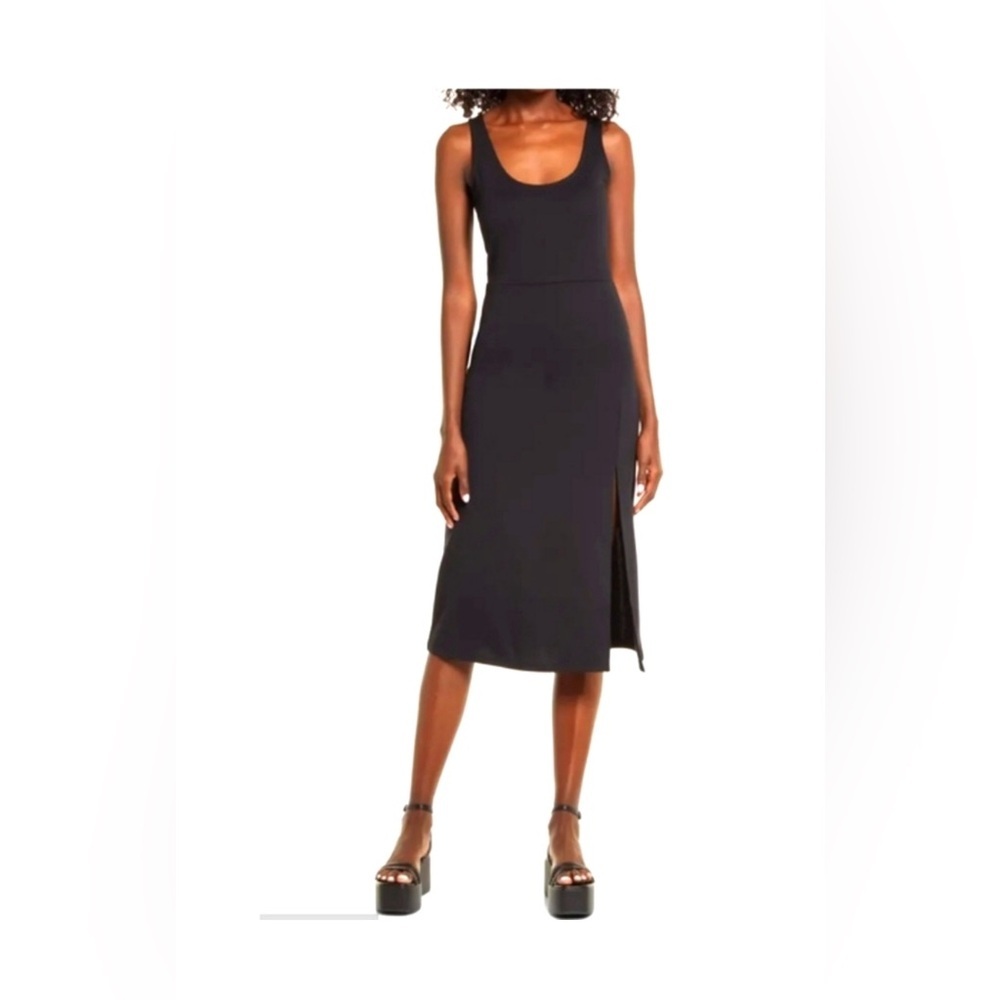 Open Edit Black Scoop Neck Midi Dress Size S